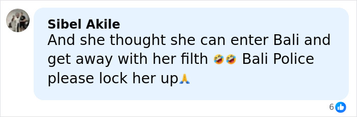 Comment by Sibel Akile criticizing a woman’s actions and calling for Bali Police to detain her amid scandal concerns. Comment by Sibel Akile criticizing a woman’s actions and calling for Bali Police to detain her amid scandal concerns.