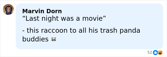 Comment by Marvin Dorn humorously referencing a raccoon after a liquor store raid, sparking funny reactions online. Comment by Marvin Dorn humorously referencing a raccoon after a liquor store raid, sparking funny reactions online.