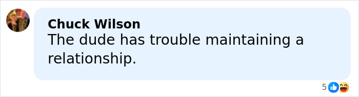 Comment by Chuck Wilson expressing that Donald Trump Jr. has trouble maintaining a relationship after breakup and engagement.