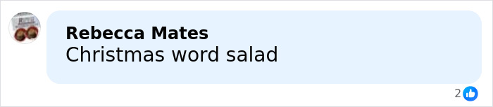 Facebook comment by Rebecca Mates reading Christmas word salad, related to Meghan Markle Christmas message rumors.