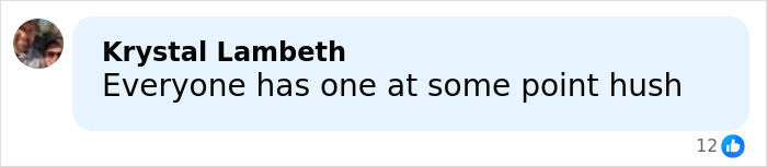 Comment by Krystal Lambeth saying Everyone has one at some point hush, shown in a social media post. Comment by Krystal Lambeth saying Everyone has one at some point hush, shown in a social media post.