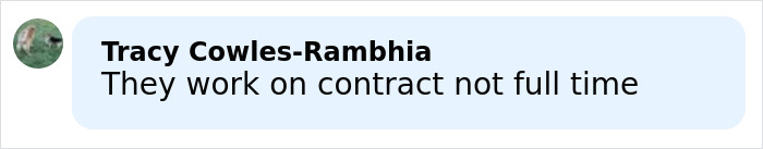 Comment by Tracy Cowles-Rambhia discussing contract work versus full-time roles on Meghan Markle and Prince Harry’s publicist team. Comment by Tracy Cowles-Rambhia discussing contract work versus full-time roles on Meghan Markle and Prince Harry’s publicist team.