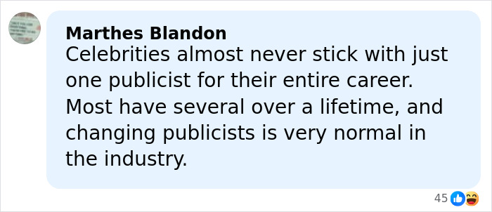 Comment about celebrities frequently changing publicists, highlighting normalcy in the industry related to Meghan Markle and Prince Harry's team. Comment about celebrities frequently changing publicists, highlighting normalcy in the industry related to Meghan Markle and Prince Harry's team.