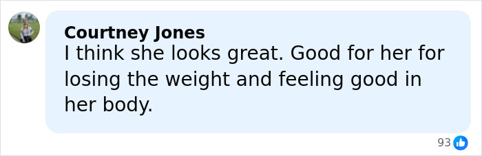 Screenshot of a comment praising Amy Schumer’s dramatic weight loss and positive body confidence. Screenshot of a comment praising Amy Schumer’s dramatic weight loss and positive body confidence.