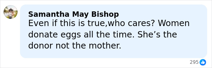 Screenshot of a social media comment questioning the claim about Riley Keough and John Travolta’s son Ben’s biological mother. Screenshot of a social media comment questioning the claim about Riley Keough and John Travolta’s son Ben’s biological mother.