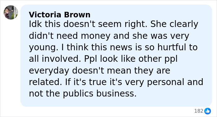 Comment by Victoria Brown discussing the personal and sensitive nature of Riley Keough and John Travolta court docs. Comment by Victoria Brown discussing the personal and sensitive nature of Riley Keough and John Travolta court docs.