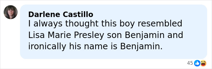 Comment by Darlene Castillo discussing resemblance and name connection related to Riley Keough and John Travolta’s son Ben. Comment by Darlene Castillo discussing resemblance and name connection related to Riley Keough and John Travolta’s son Ben.