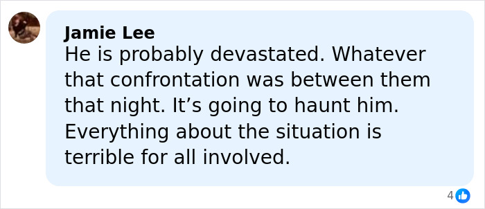Comment from Jamie Lee about Nick Reiner&rsquo;s tense moment with Bill Hader at Conan O&rsquo;Brien&rsquo;s party, expressing devastation.
