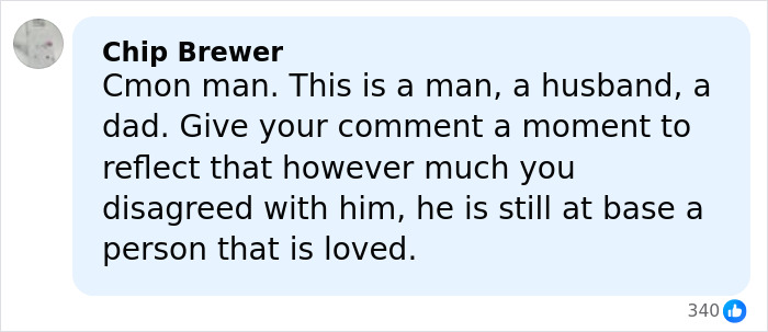 Screenshot of a Facebook comment defending a man as a loved husband and father amid tragic news. Screenshot of a Facebook comment defending a man as a loved husband and father amid tragic news.