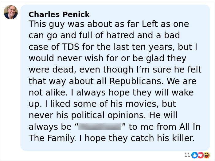 Commenter Charles Penick shares his thoughts on political views and remembers Hollywood icon from All In The Family. Commenter Charles Penick shares his thoughts on political views and remembers Hollywood icon from All In The Family.
