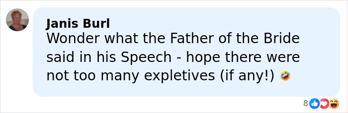 Comment from Janis Burl wondering about Gordon Ramsay's speech at his daughter's wedding to Adam Peaty and use of expletives.