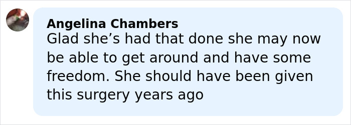 Comment by Angelina Chambers expressing relief and hope after a 14YO girl’s rare condition leg removal surgery. Comment by Angelina Chambers expressing relief and hope after a 14YO girl’s rare condition leg removal surgery.