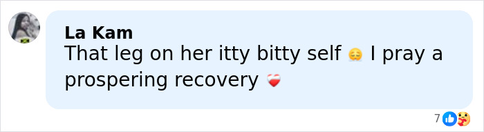 Comment about a 14YO girl with rare condition wishing her a prosperous recovery after 17 hours of surgery to remove a 174lb leg Comment about a 14YO girl with rare condition wishing her a prosperous recovery after 17 hours of surgery to remove a 174lb leg