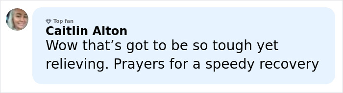 Comment from user expressing support and prayers for speedy recovery of 14-year-old girl after rare condition and surgery. Comment from user expressing support and prayers for speedy recovery of 14-year-old girl after rare condition and surgery.