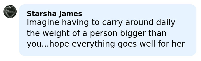 Comment by Starsha James expressing sympathy for 14YO girl with rare condition needing surgery to remove 174lb leg. Comment by Starsha James expressing sympathy for 14YO girl with rare condition needing surgery to remove 174lb leg.