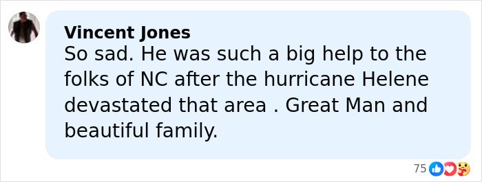 Screenshot of a Facebook comment expressing sadness about Greg Biffle&rsquo;s wife&rsquo;s harrowing text before a plane crash.