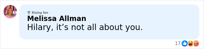 Comment from Melissa Allman criticizing Hilary Swank amid controversy over mom of terminally ill kids apology. Comment from Melissa Allman criticizing Hilary Swank amid controversy over mom of terminally ill kids apology.