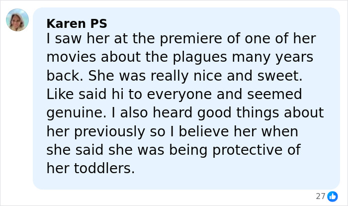 Alt text: Screenshot of a Facebook comment defending a mother of terminally ill kids amid controversy involving Hilary Swank.