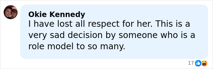 Comment expressing lost respect for Simone Biles after her painful decision involving a dog with chopped-off ears. Comment expressing lost respect for Simone Biles after her painful decision involving a dog with chopped-off ears.