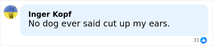 Comment about dog ears on social media post related to Simone Biles and PETA controversy over ear cropping. Comment about dog ears on social media post related to Simone Biles and PETA controversy over ear cropping.