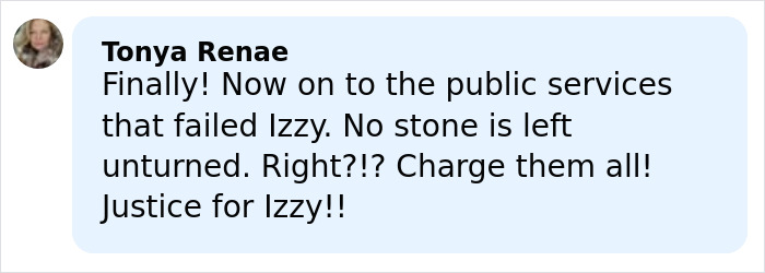 Comment from Tonya Renae expressing frustration with public services after mom's chilling Google searches linked to 5-year-old daughter's slaying. Comment from Tonya Renae expressing frustration with public services after mom's chilling Google searches linked to 5-year-old daughter's slaying.