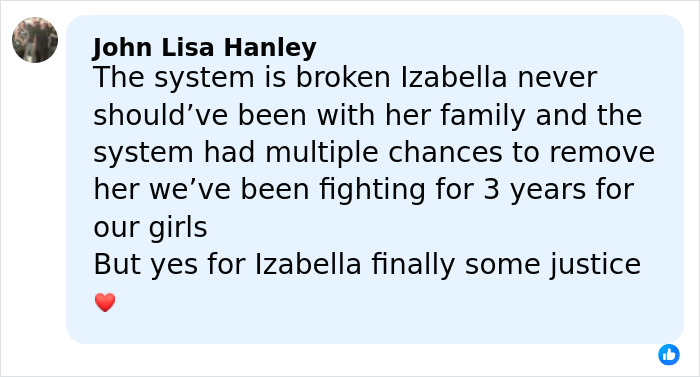 Facebook comment expressing frustration with the system after mom charged with 5-year-old daughter's slaying. Facebook comment expressing frustration with the system after mom charged with 5-year-old daughter's slaying.