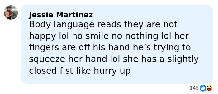 Screenshot of social media comment describing Melania and Donald Trump's Christmas card body language as miserable and unhappy.