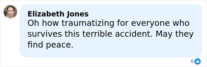 Comment from Elizabeth Jones expressing sympathy for survivors of a McDonald's drive-thru accident incident.
