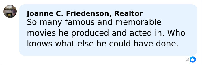 Comment praising Rob Reiner’s famous movies and questioning what else he could have achieved after his wife’s death. Comment praising Rob Reiner’s famous movies and questioning what else he could have achieved after his wife’s death.