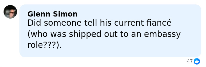 Comment by Glenn Simon questioning if Donald Trump Jr.'s current fianc&eacute;e was told about his engagement after breakup news.