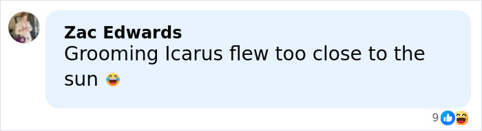 Comment by Zac Edwards about grooming Icarus, sharing a laughing emoji on a social media post discussing Bonnie Blue scandalous video. Comment by Zac Edwards about grooming Icarus, sharing a laughing emoji on a social media post discussing Bonnie Blue scandalous video.