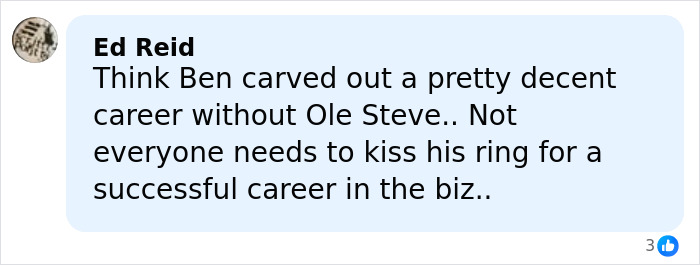 Commenter Ed Reid discussing Ben Affleck&rsquo;s career and Steven Spielberg&rsquo;s decision not to work with him.