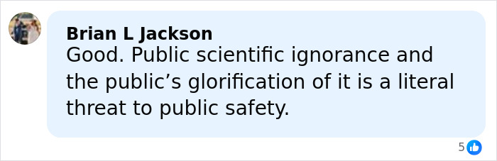 Comment by Brian L Jackson highlighting public scientific ignorance as a threat to public safety related to pseudoscience. Comment by Brian L Jackson highlighting public scientific ignorance as a threat to public safety related to pseudoscience.
