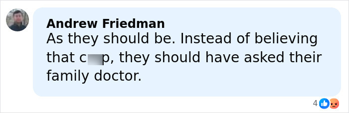 Screenshot of a social media comment criticizing parents for relying on pseudoscience leading to a 5-month-old passing away. Screenshot of a social media comment criticizing parents for relying on pseudoscience leading to a 5-month-old passing away.