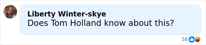 Screenshot of a social media comment asking if Tom Holland knows about Robert Pattinson and Zendaya’s viral engagement ad. Screenshot of a social media comment asking if Tom Holland knows about Robert Pattinson and Zendaya’s viral engagement ad.