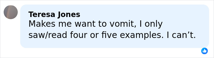 Comment by Teresa Jones reacting with distress to new Epstein files revealing photos of women marked with disturbing messages.