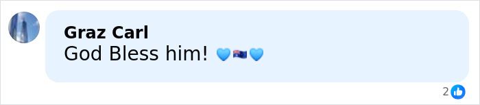 Comment reading God Bless him with heart and Australian flag emojis on a social media post about the hero cop who stopped Bondi Beach attacker. Comment reading God Bless him with heart and Australian flag emojis on a social media post about the hero cop who stopped Bondi Beach attacker.