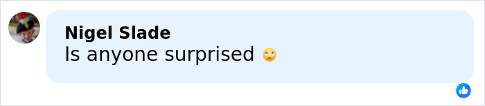 Comment by Nigel Slade saying Is anyone surprised with a rolling eyes emoji on a white background.