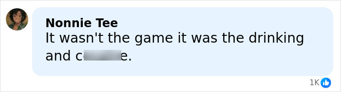 Comment from Nonnie Tee about a heated NFL argument mentioning drinking and causing conflict in a family discussion.