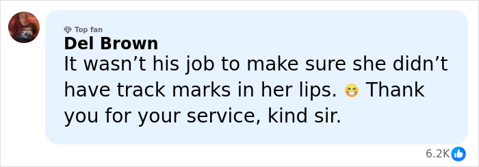 Comment by Del Brown defending VF photographer about Karoline Leavitt's close-up lip filler marks controversy on social media. Comment by Del Brown defending VF photographer about Karoline Leavitt's close-up lip filler marks controversy on social media.