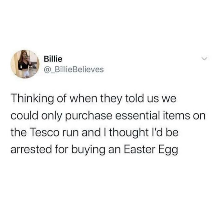 Funny food meme about buying Easter eggs during essential item grocery runs in a hilarious food memes collection.