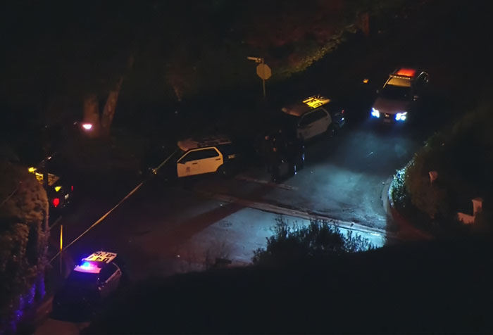 Police cars with flashing lights at a crime scene in LA, related to Rob Reiner's daughter and parents' tragic slaying. Police cars with flashing lights at a crime scene in LA, related to Rob Reiner's daughter and parents' tragic slaying.
