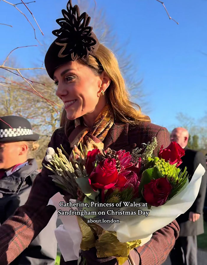 Kate Middleton holding a bouquet during Christmas appearance as video of her scar sparks wild conspiracy theories.