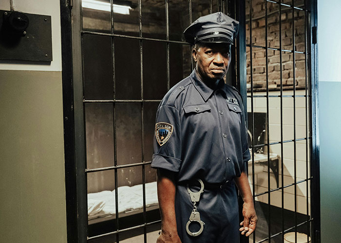 Prison guard standing in front of a jail cell, illustrating surprising facts and misconceptions about prison life.