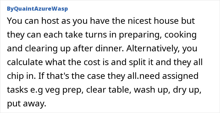 Alt text: Family demands person hosts Christmas dinner without helping, highlighting unfair family dinner responsibilities and hosting stress. Alt text: Family demands person hosts Christmas dinner without helping, highlighting unfair family dinner responsibilities and hosting stress.