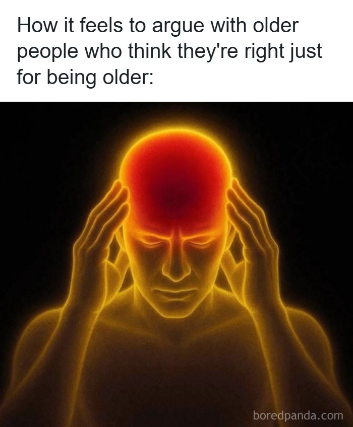 Illustration of a person with a glowing red head, feeling frustrated, related to memes for handling reality with humor.