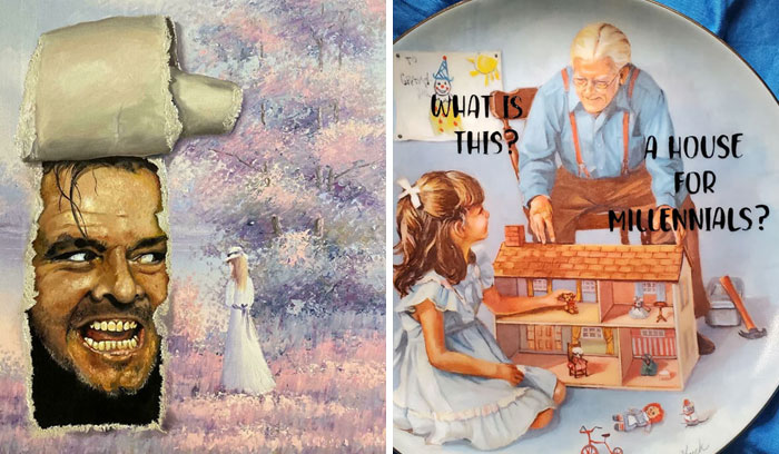 78 People Who Personalized Thrifted Paintings By Adding In Something Funny Or Unexpected (New Pics)