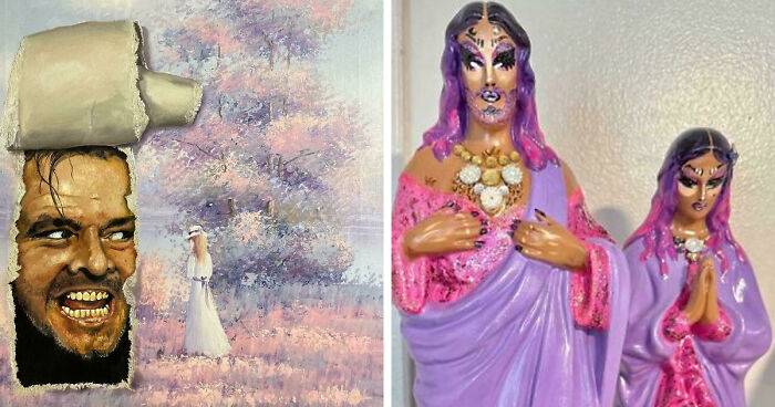 78 People Who Personalized Thrifted Paintings By Adding In Something Funny Or Unexpected (New Pics)
