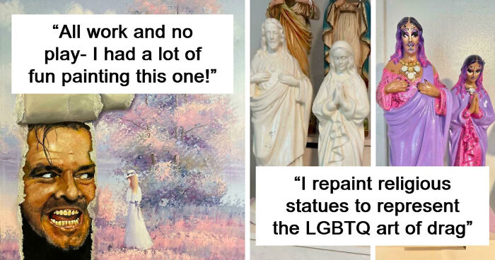 78 People Who Personalized Thrifted Paintings By Adding In Something Funny Or Unexpected (New Pics)