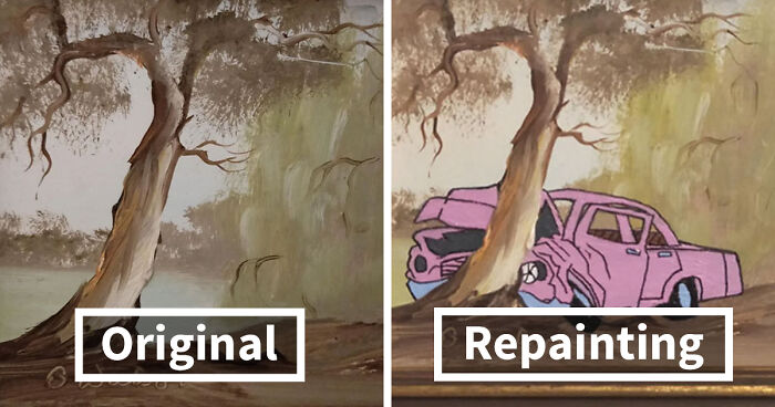 78 People Who Personalized Thrifted Paintings By Adding In Something Funny Or Unexpected (New Pics)